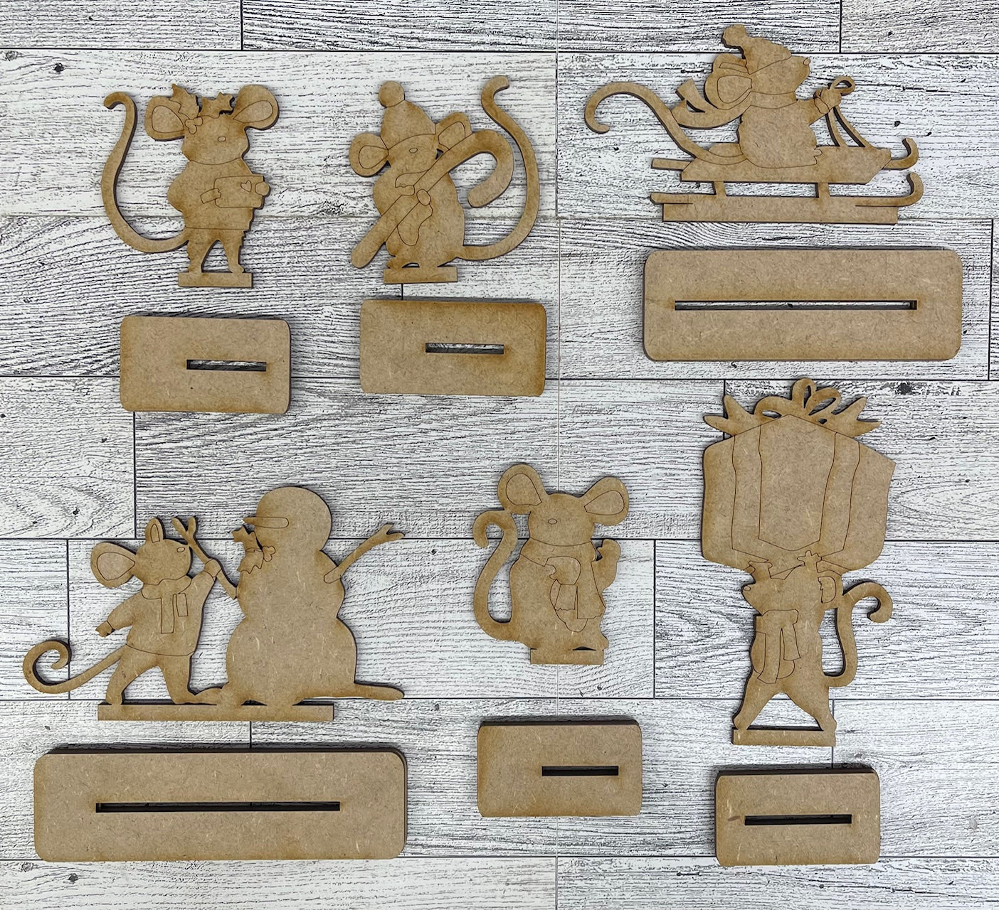 Merry Mouse cutouts - unpainted wooden cutouts, ready for you to paint