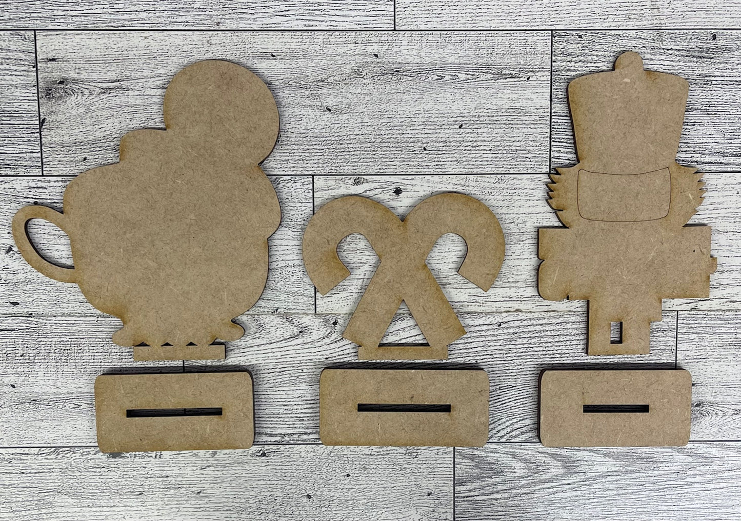 Sweet & Twisted - Gingerbread Cocoa, Nutcracker & Candy Cane cutouts - unpainted wooden cutouts, ready for you to paint