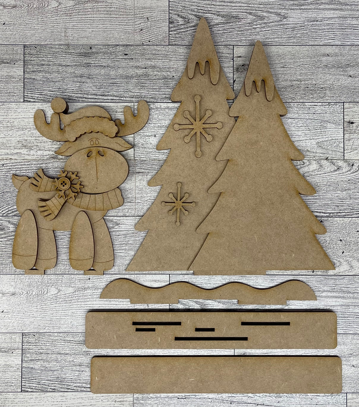 October - Add On Moose with Trees Stander - unpainted wood cutouts, ready for you to paint (Copy)