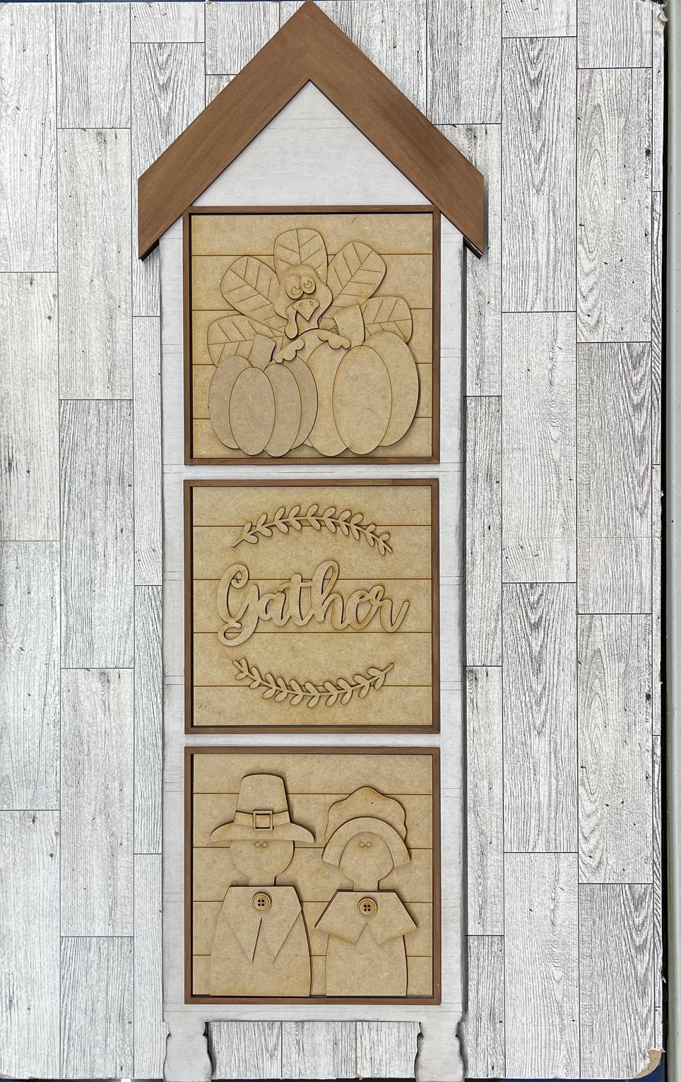 Both October 2025 Insert and blocks only - October Craft Kit - Hello Door Sign Insert and Turkey Kit- doesn't include the door sign House Ladder Blocks Only unpainted cutouts, Sign backer and house leaning ladder