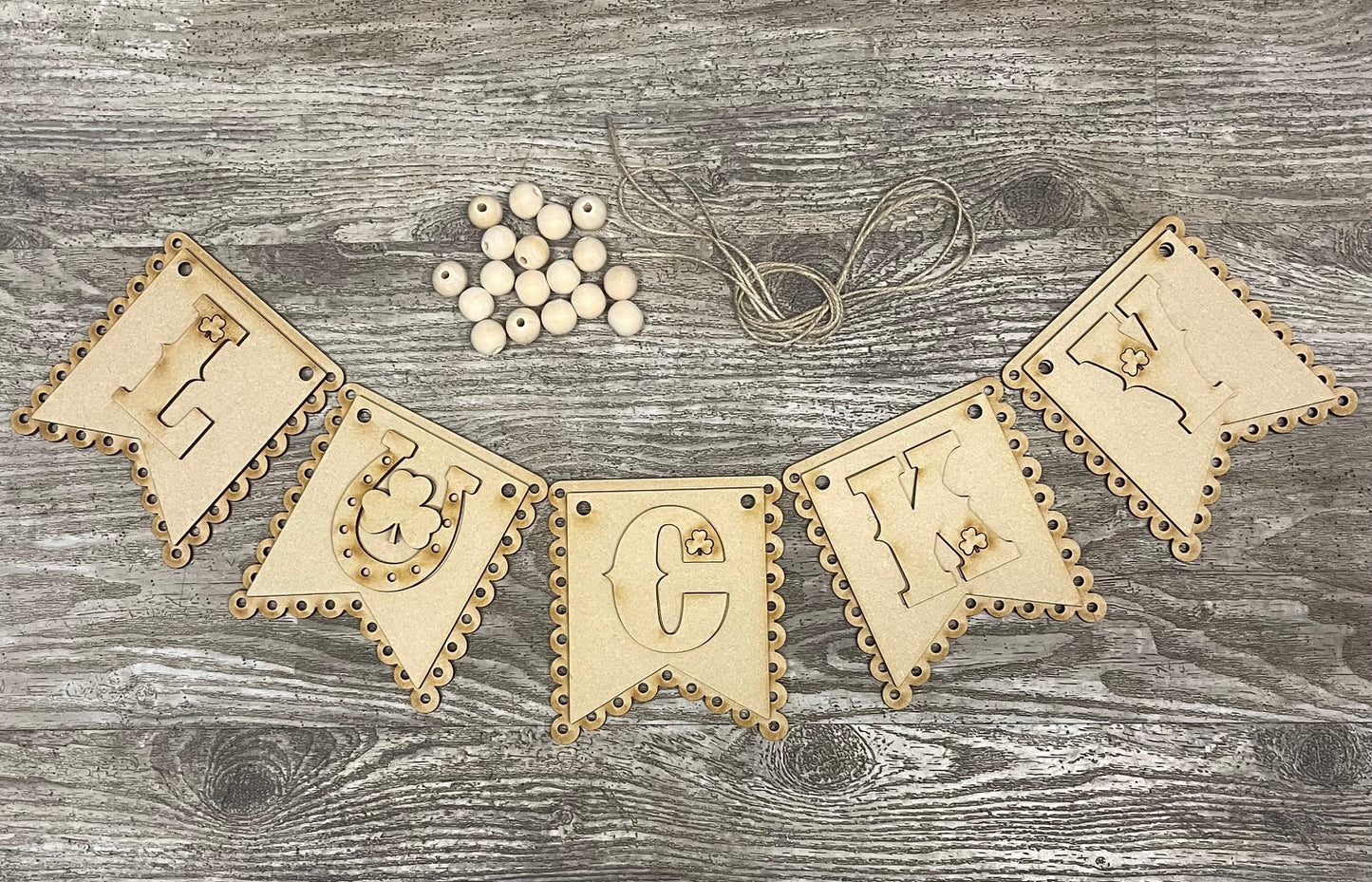 St. Patricks Day Garland - wood pieces, unpainted wood cutouts, ready for you to paint, scrapbook paper is not included