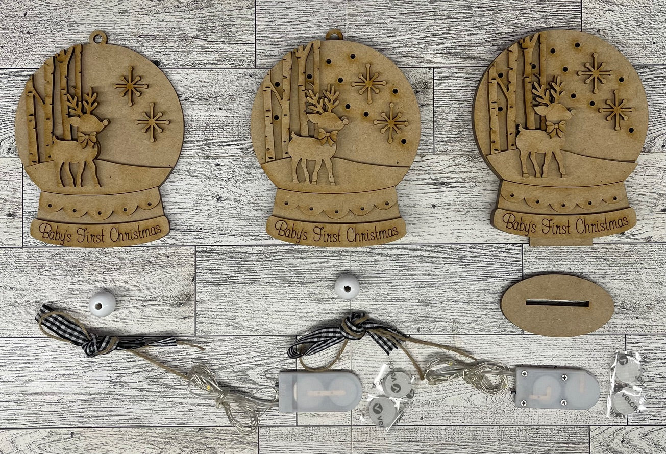 Deer - Baby's 1st Christmas - lighted Christmas Globe Ornament or Stander - unpainted wood cutouts, ready for you to paint