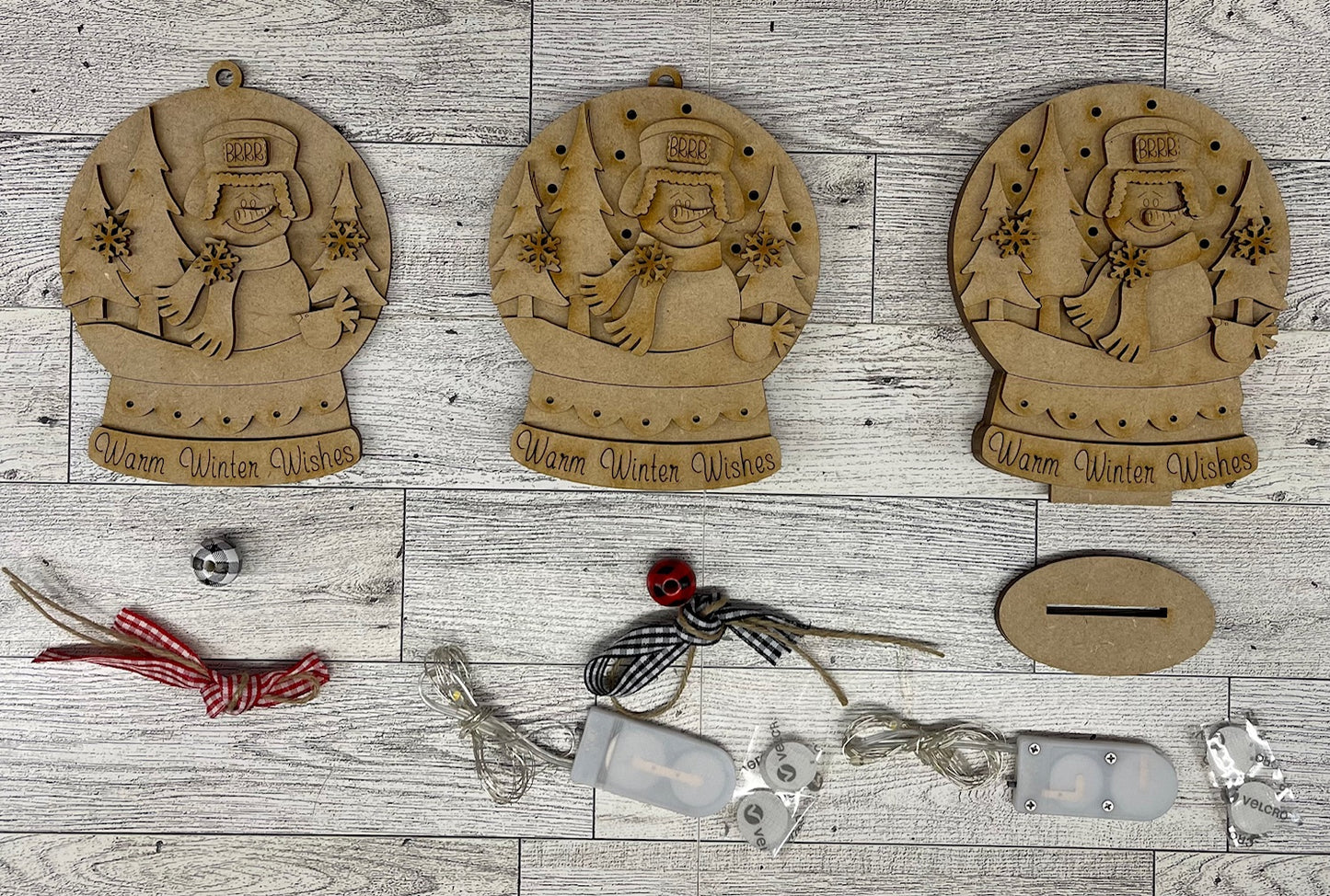 Snowman  - lighted Christmas Globe Ornament or Stander - unpainted wood cutouts, ready for you to paint