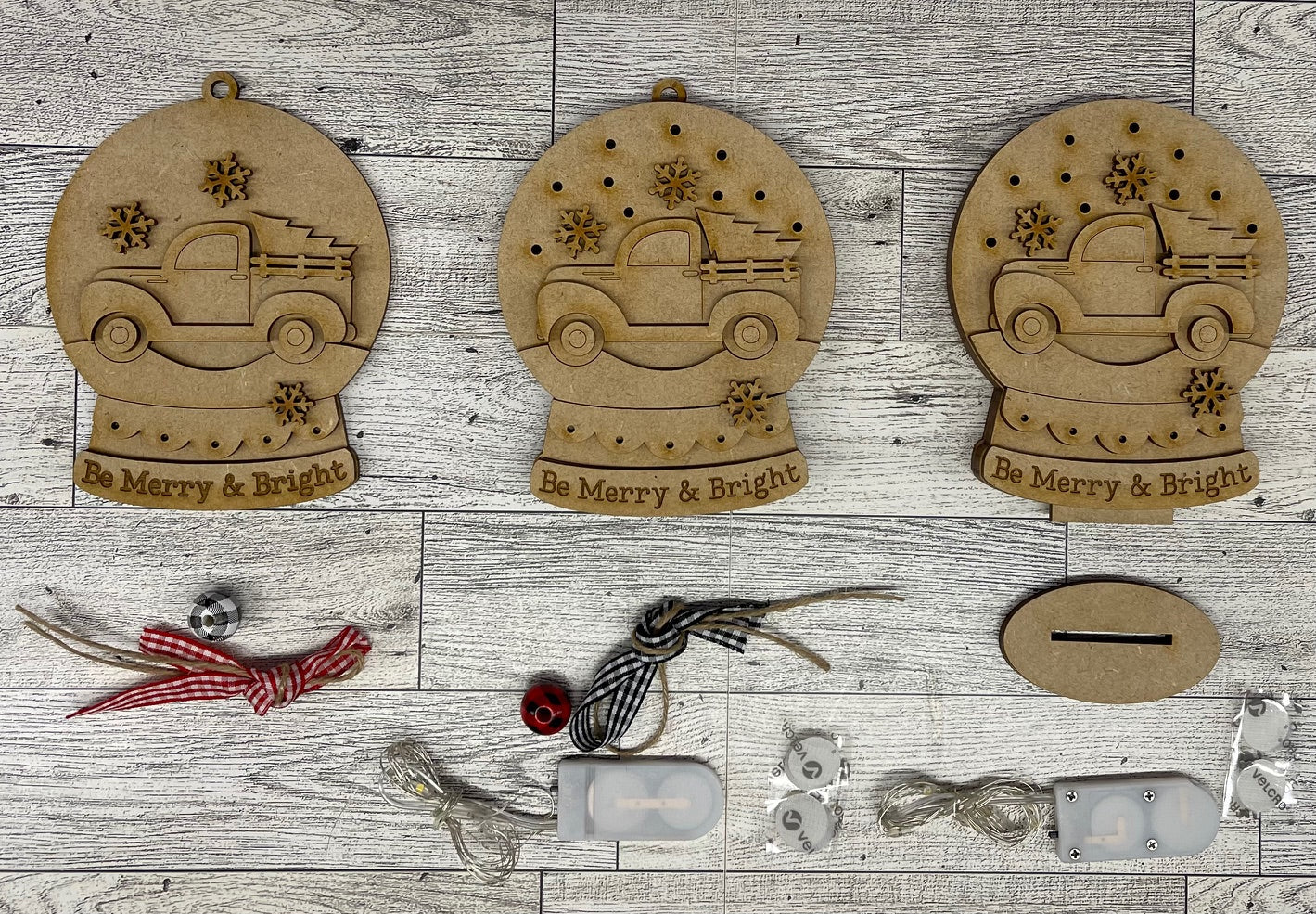 Red Truck - lighted Christmas Globe Ornament or Stander - unpainted wood cutouts, ready for you to paint