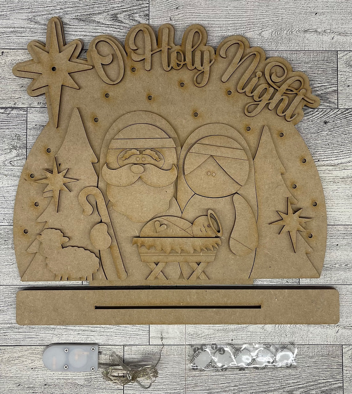 O Holy Night Nativity Stander with Lights - unpainted cutouts, ready for you to paint