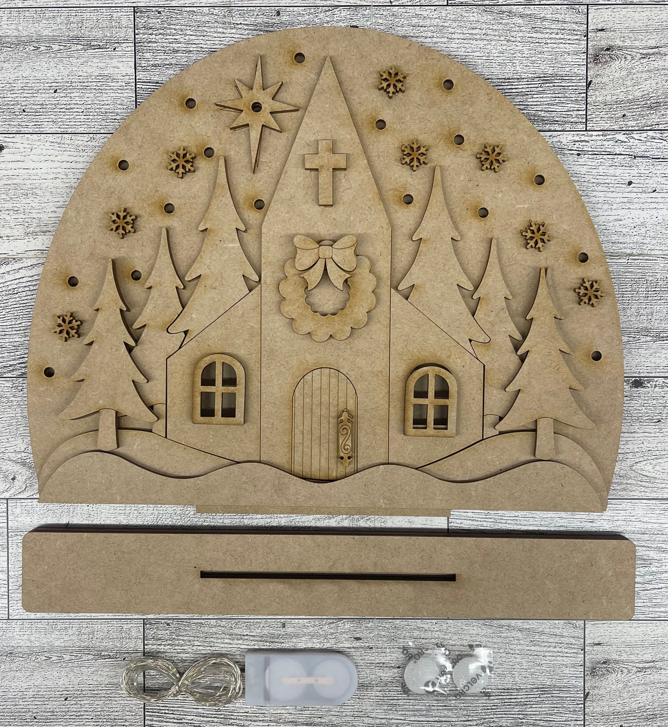 Large Church Stander with Lights - unpainted cutouts, ready for you to paint