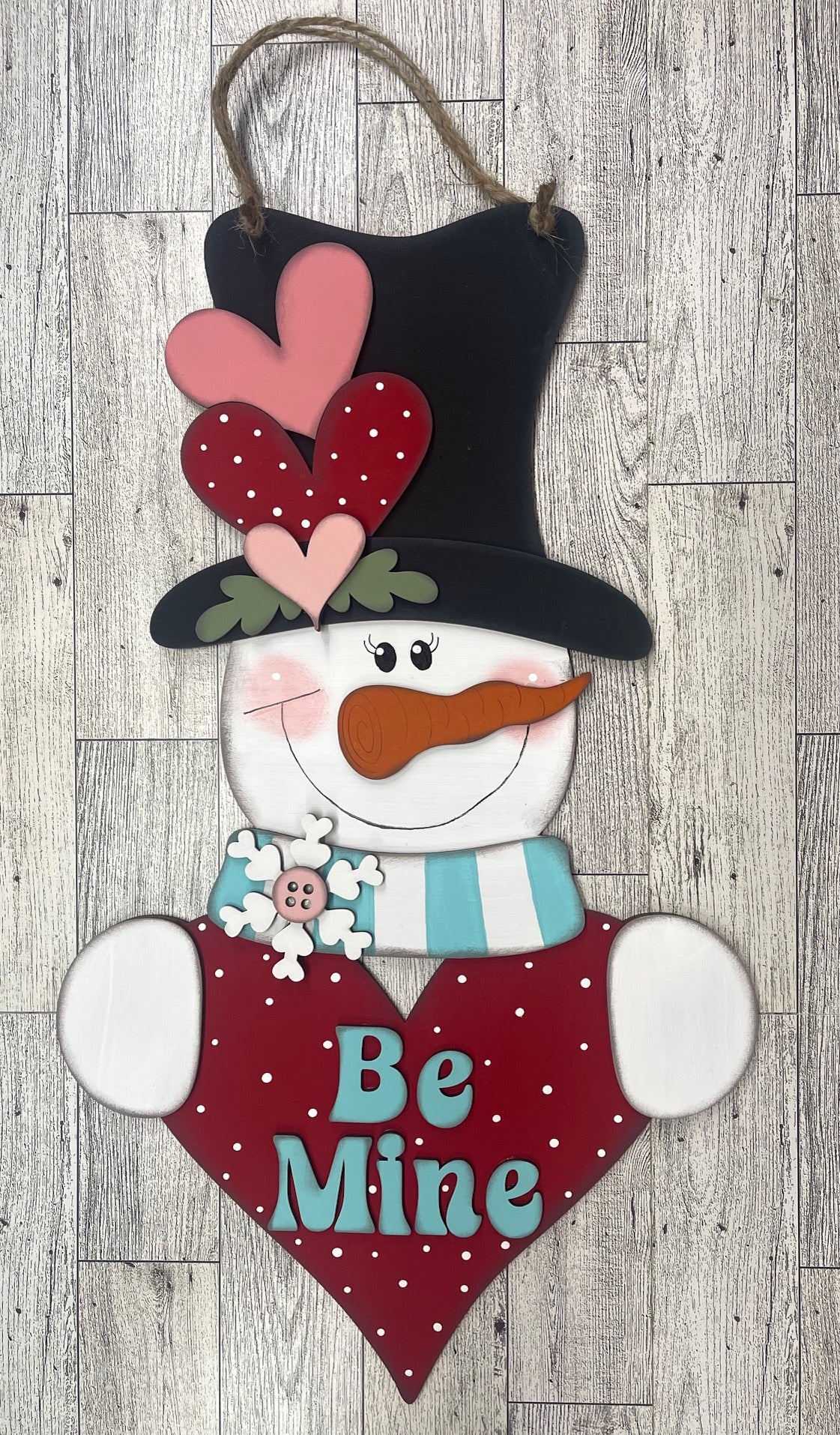 Painted LARGE Valentine Snowman Be Mine Sign