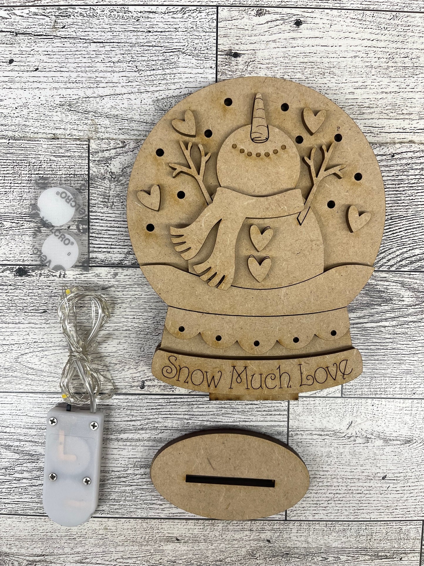 Valentine's Snowman Globe Stander with Lights - unpainted cutouts, ready for you to paint