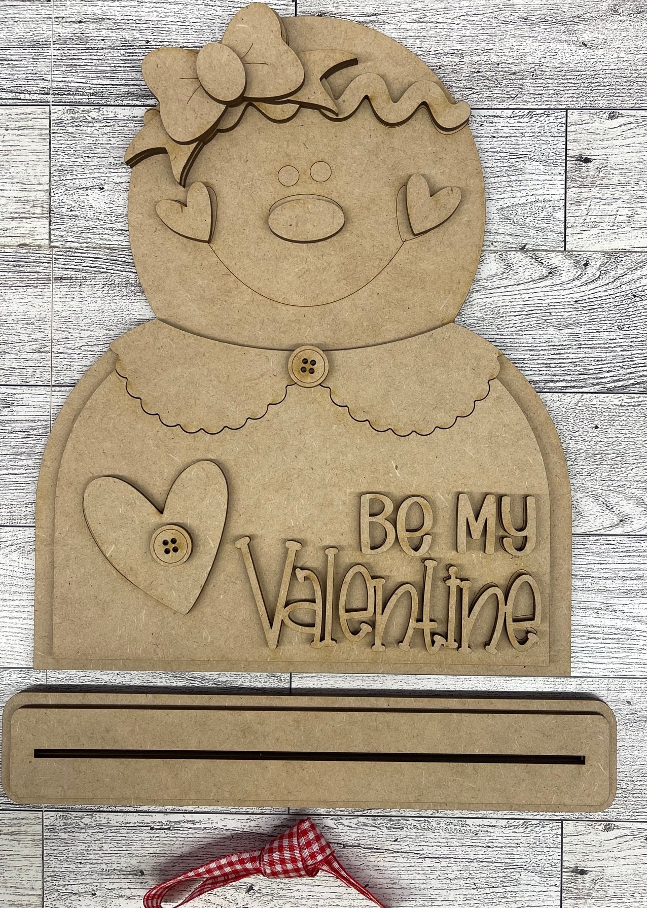 Be My Valentine Gingerbread Girl Stander - cutout, unpainted wooden cutout, ready for you to paint