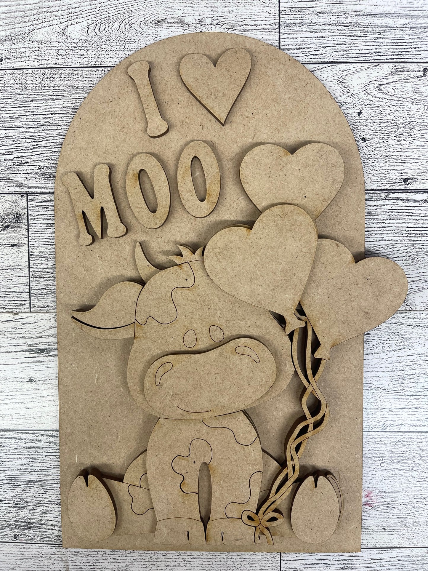 January Monthly Craft Kit - Valentine Dairy Cow themed - includes frame and plain arch or HOME arch frame - unpainted ready for you to finish