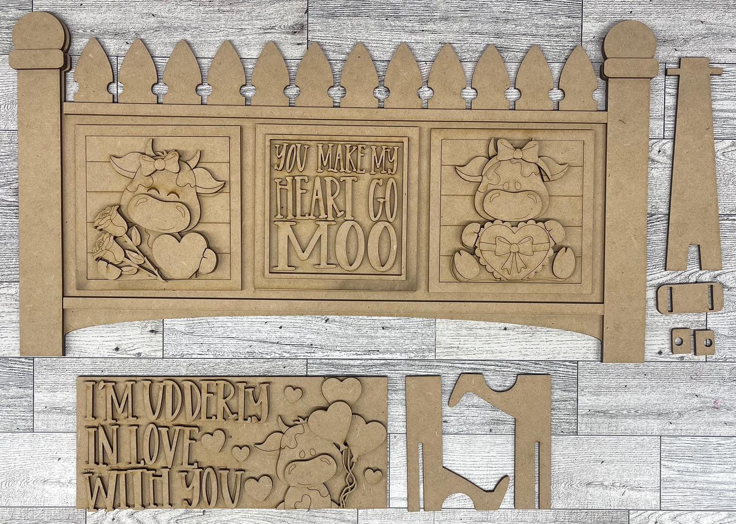 Valentine Dairy Cow Leaning Ladder Blocks & Sign Add-On - unpainted wood cutouts, ready for you to paint