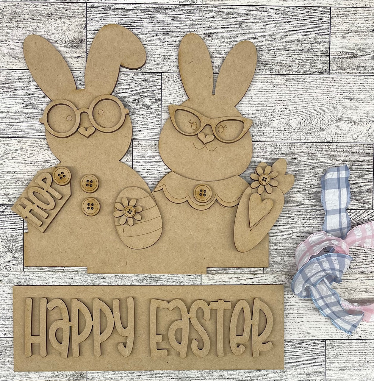 Easter Bunny Couple - Insert for Changeable Window Box unpainted wood cutouts, ready for you to paint