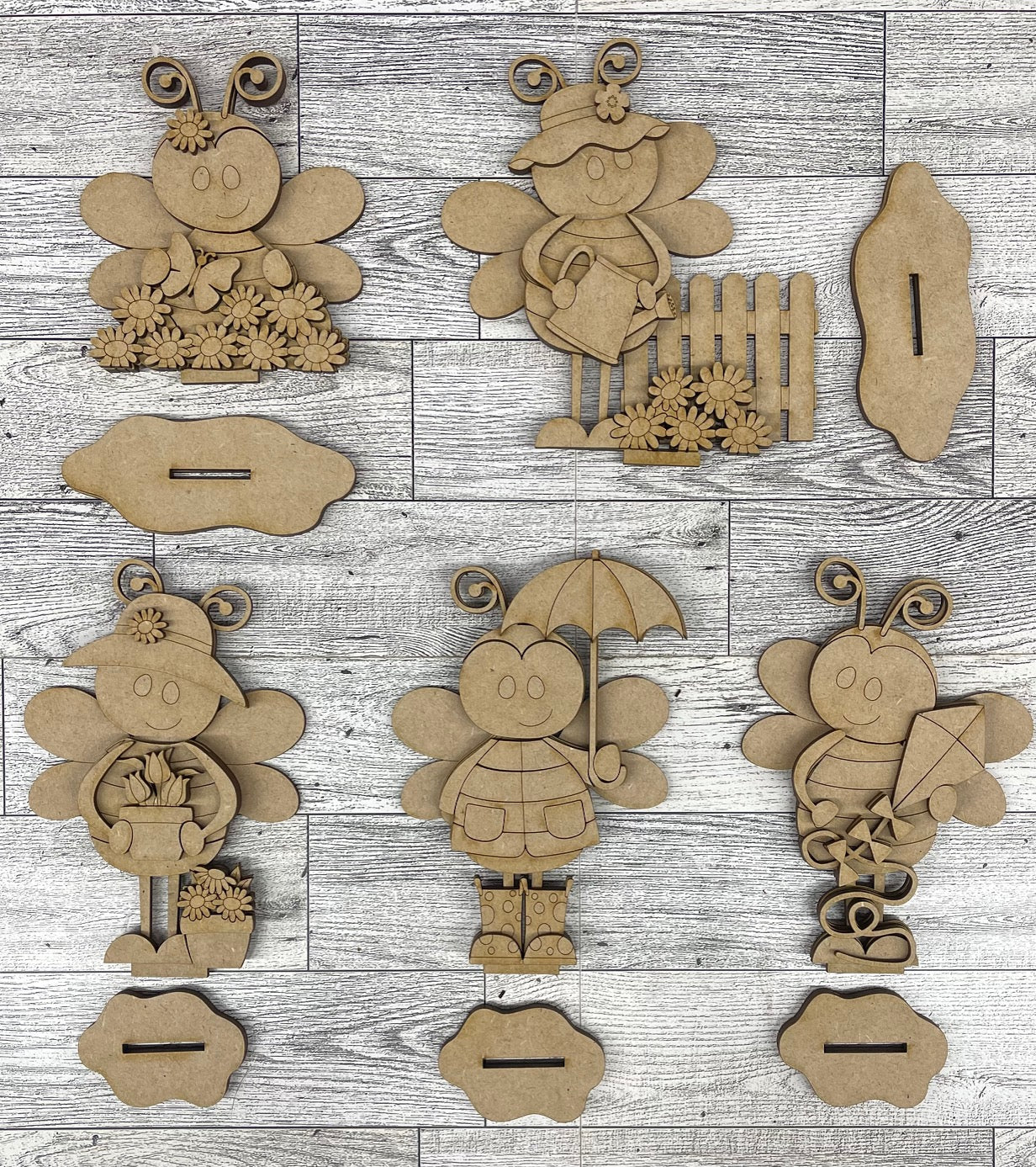 Spring Bee Standers - unpainted wood cutouts, ready for you to paint