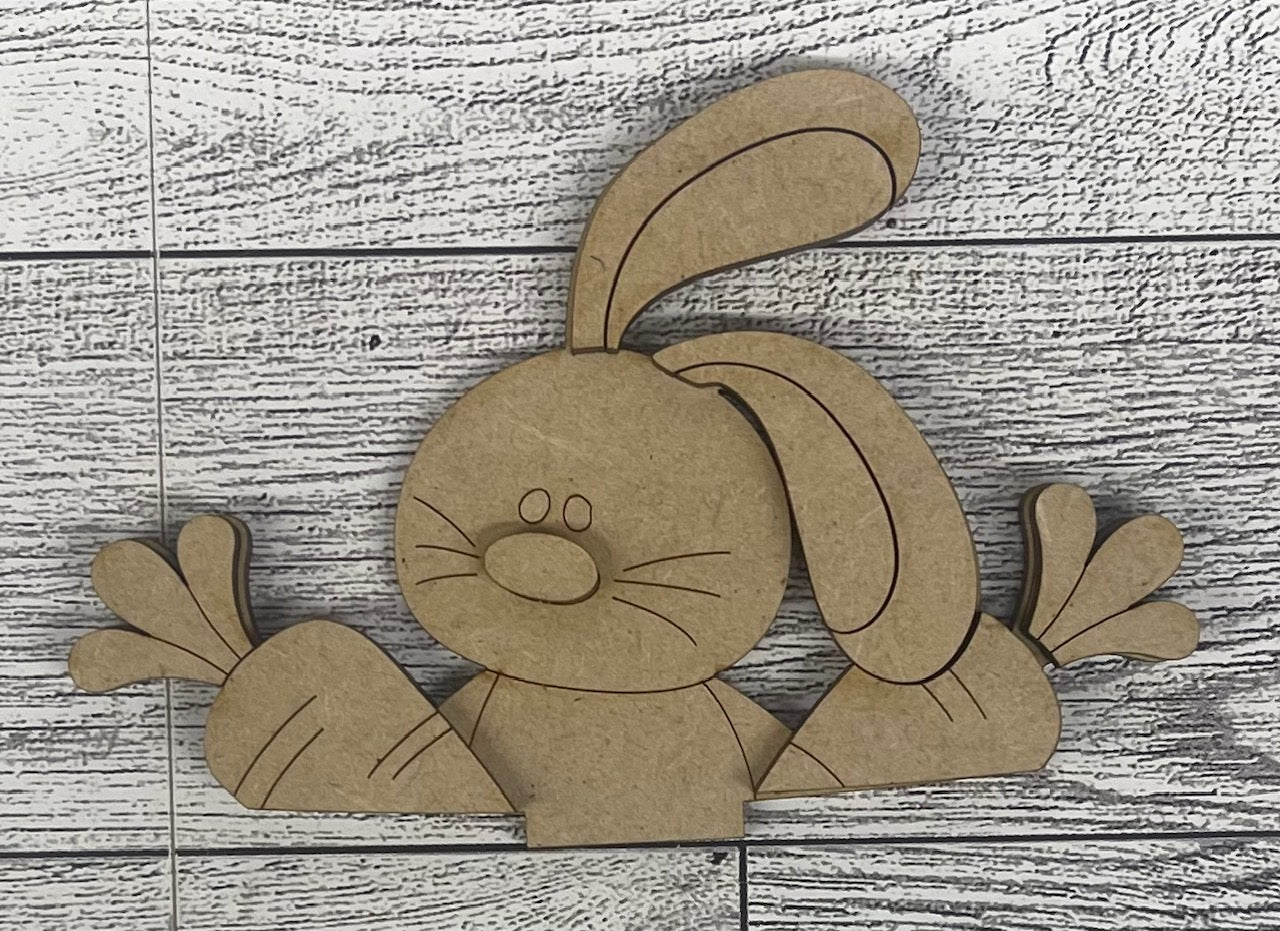 Mini Easter Bunny with Carrots basket insert unpainted wood cutouts, ready for you to paint
