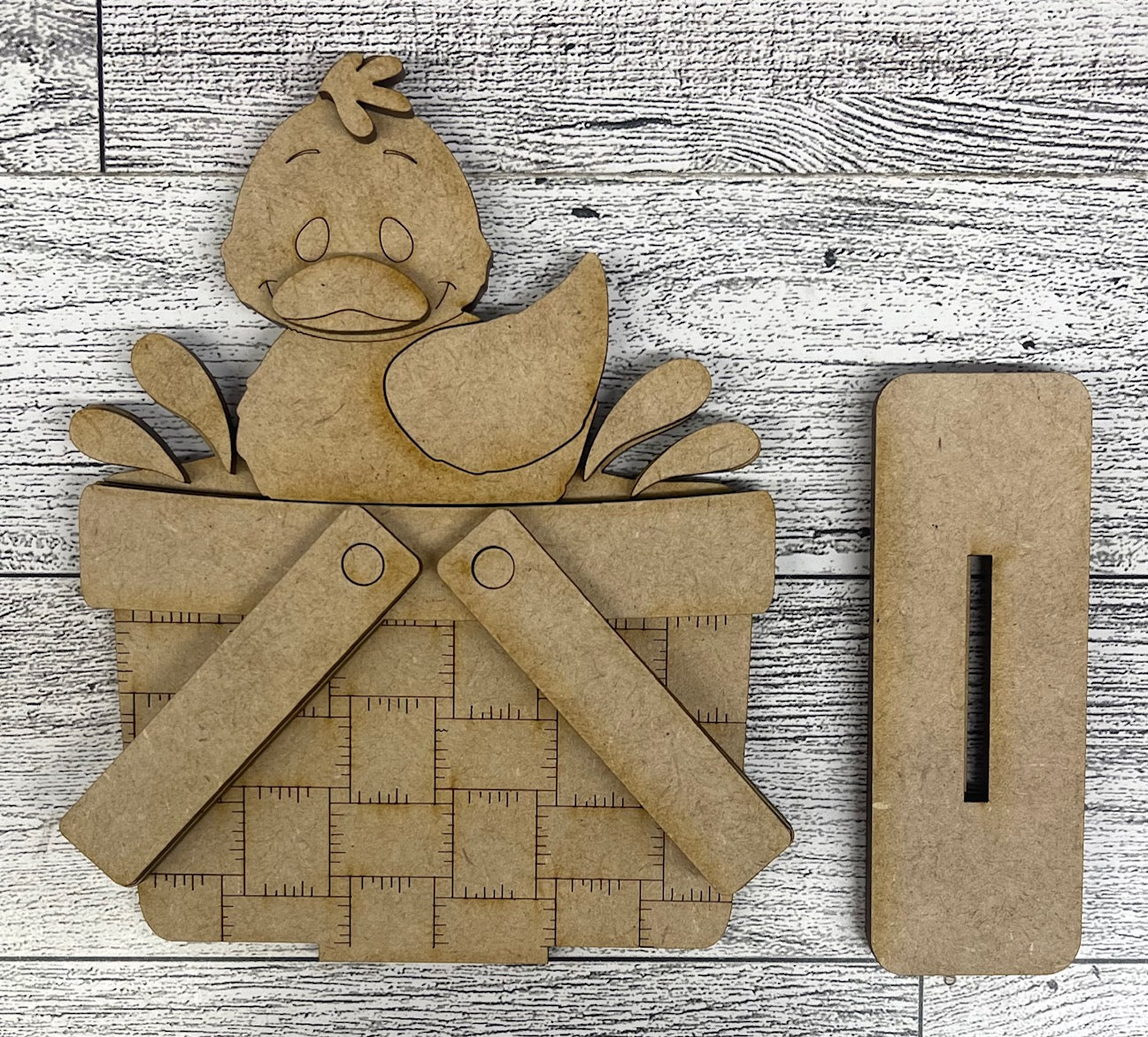 Mini Spring Duck 2026 Basket Insert - unpainted wood cutouts, ready for you to paint