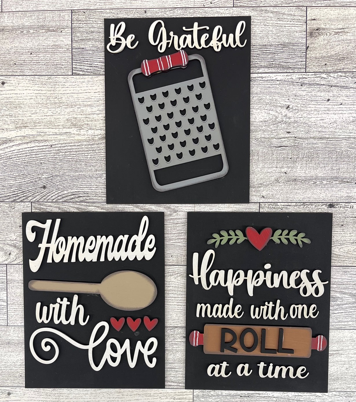 3 Kitchen Signs Primitive Home Collection cutouts - unpainted wooden cutouts, ready for you to paint