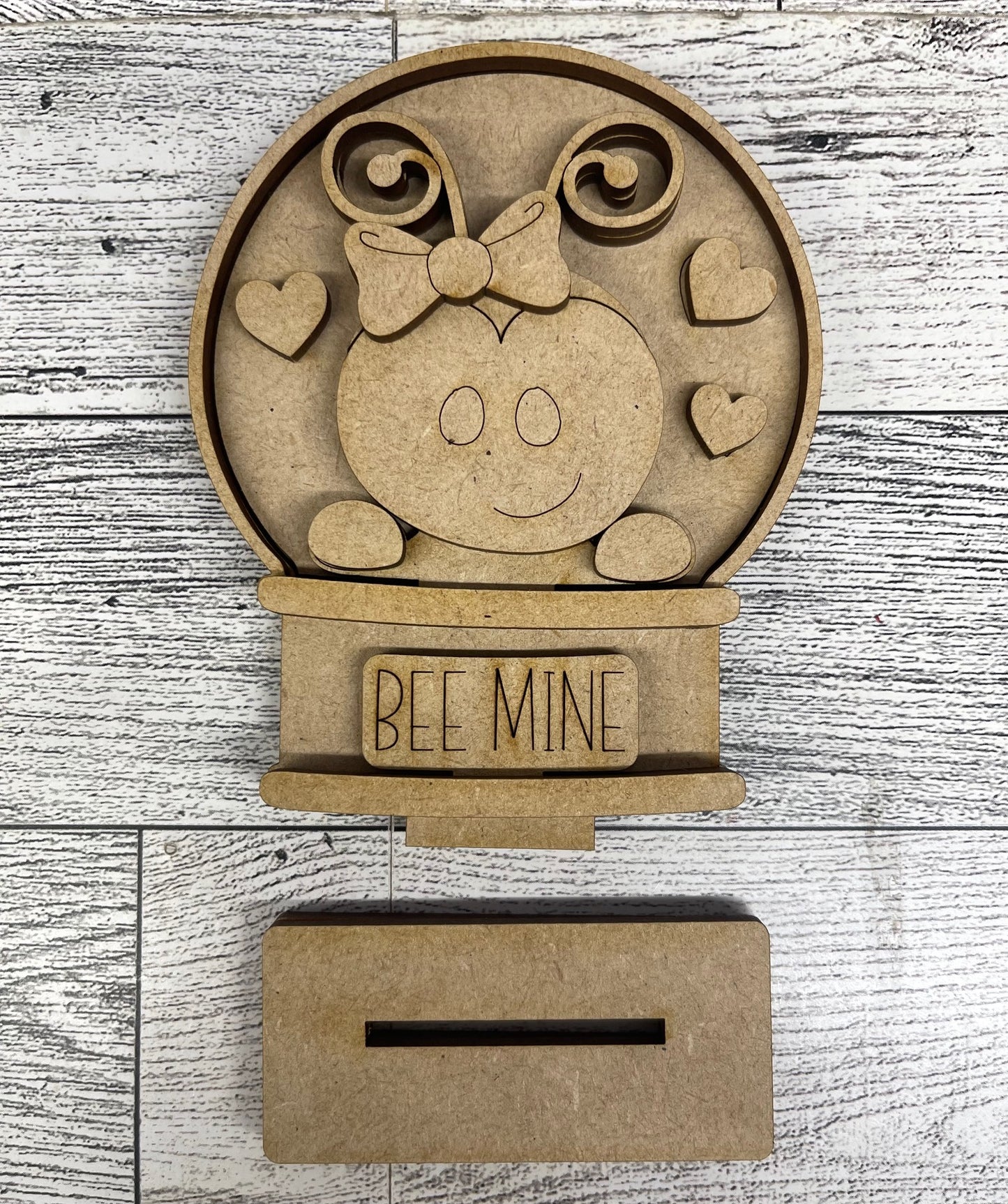 Mini Valentines Bee Globe Insert - unpainted wood cutouts, ready for you to paint