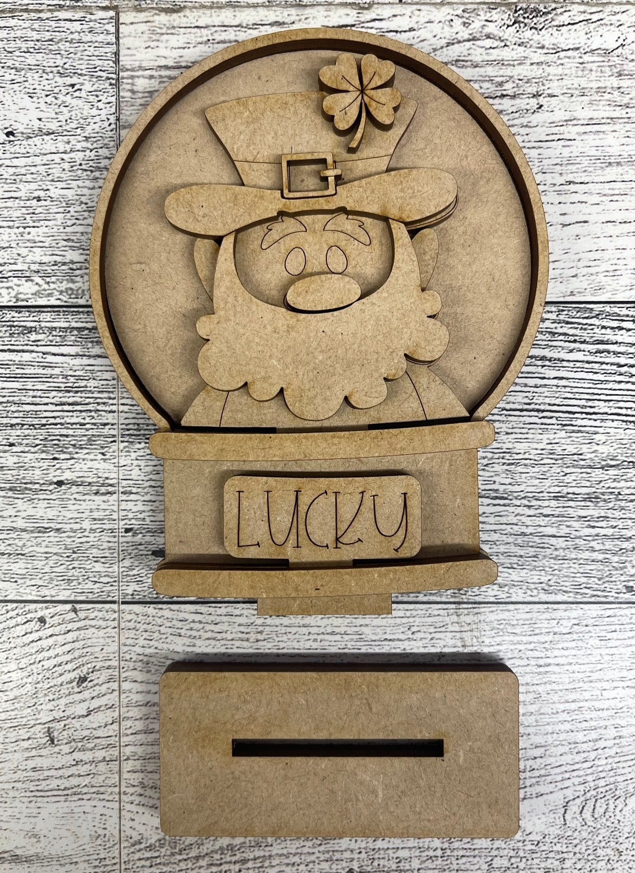 Mini St. Patricks Leprechaun Globe Insert - unpainted wood cutouts, ready for you to paint