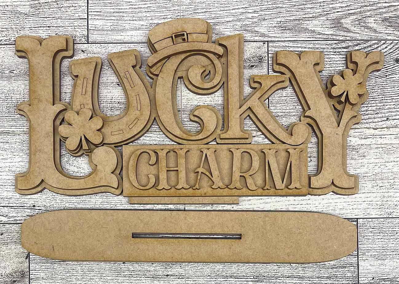Lucky Charm - St. Patrick's Word Stander 2026 - unpainted cutouts ready for you to paint