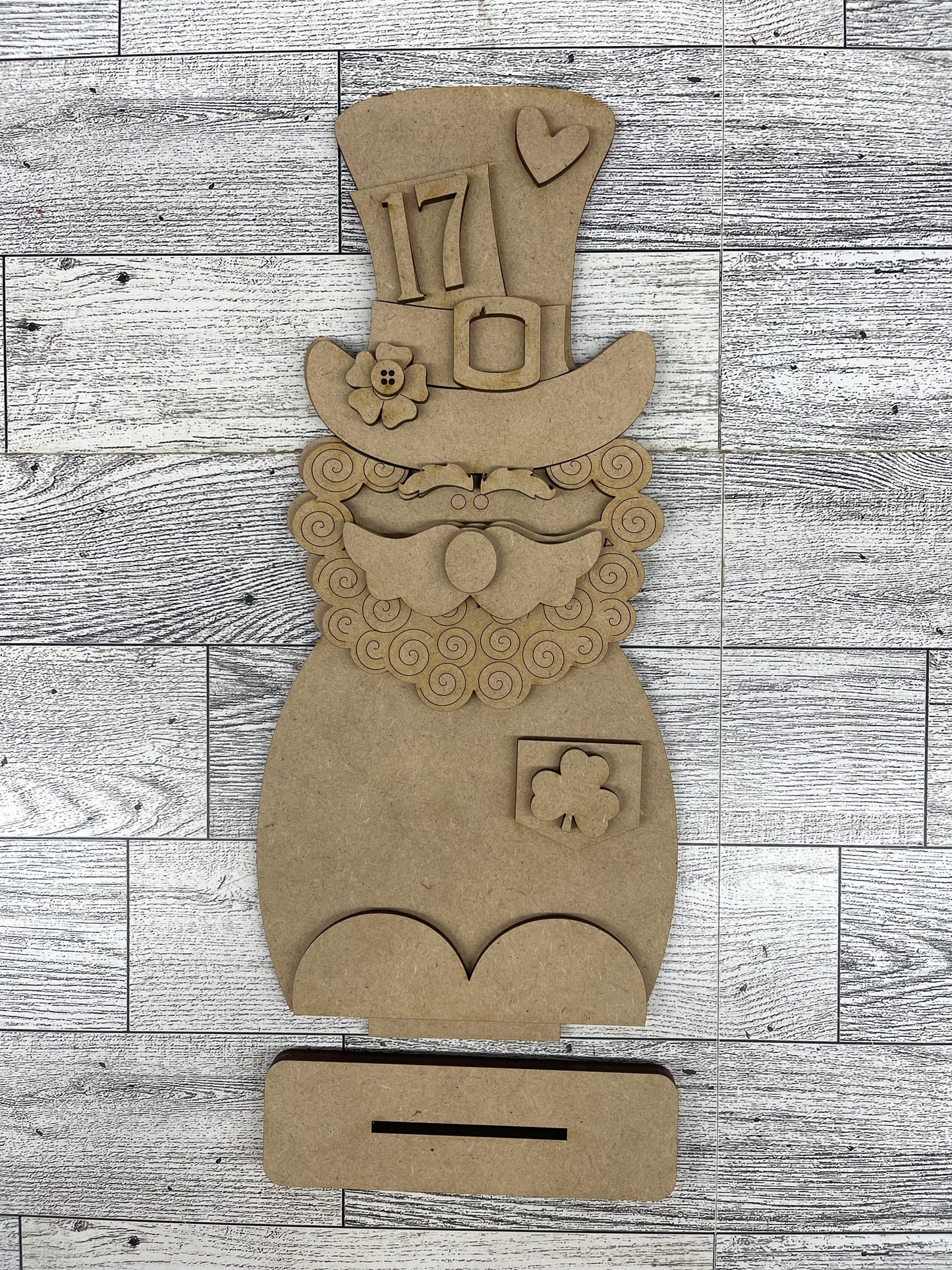 St. Patrick's Leprechaun Gnome Stander 2026 - unpainted cutouts ready for you to paint