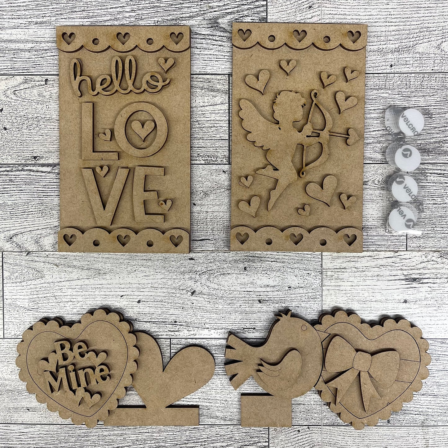 Valentines Insert for the Cottage Cabinet - unpainted wooden cutouts, ready for you to paint