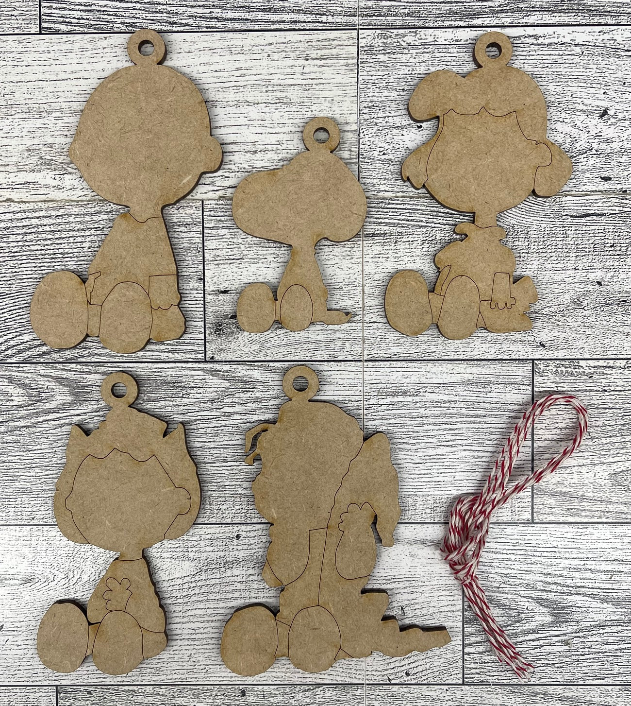 Peanuts gang 2026 set of 5 Ornaments - unpainted wood ready for you to paint