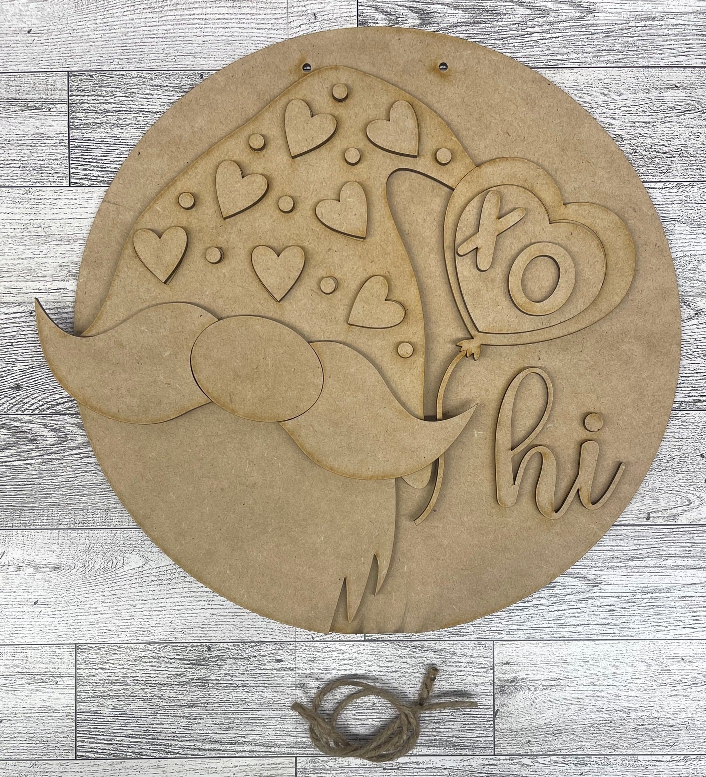 Valentines Day Gnome Changeable Door Sign cutouts - unpainted wooden cutouts, ready for you to paint