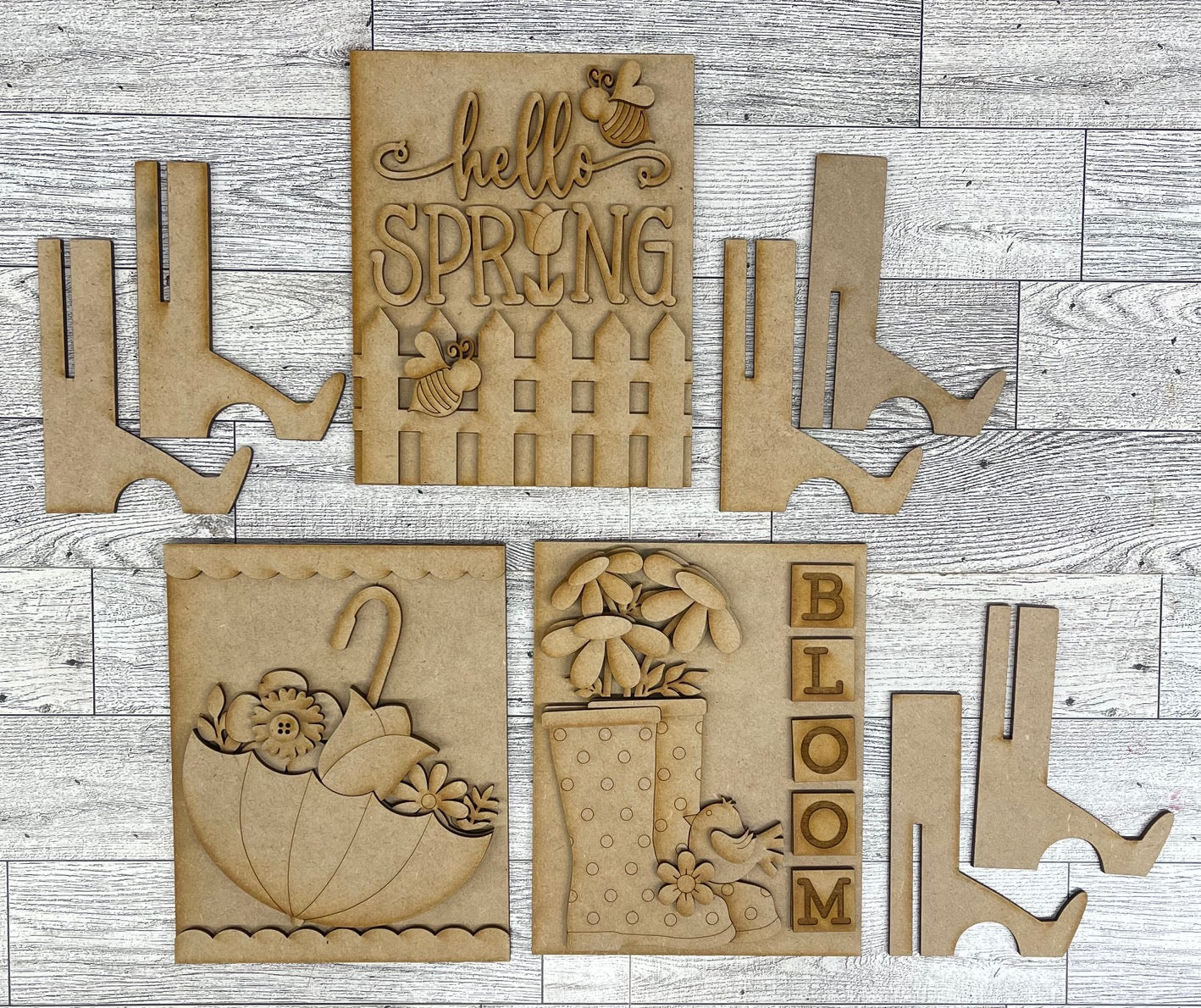 3 Spring Signs with easels - wood cutouts - unpainted wooden cutouts, ready for you to paint (Copy)