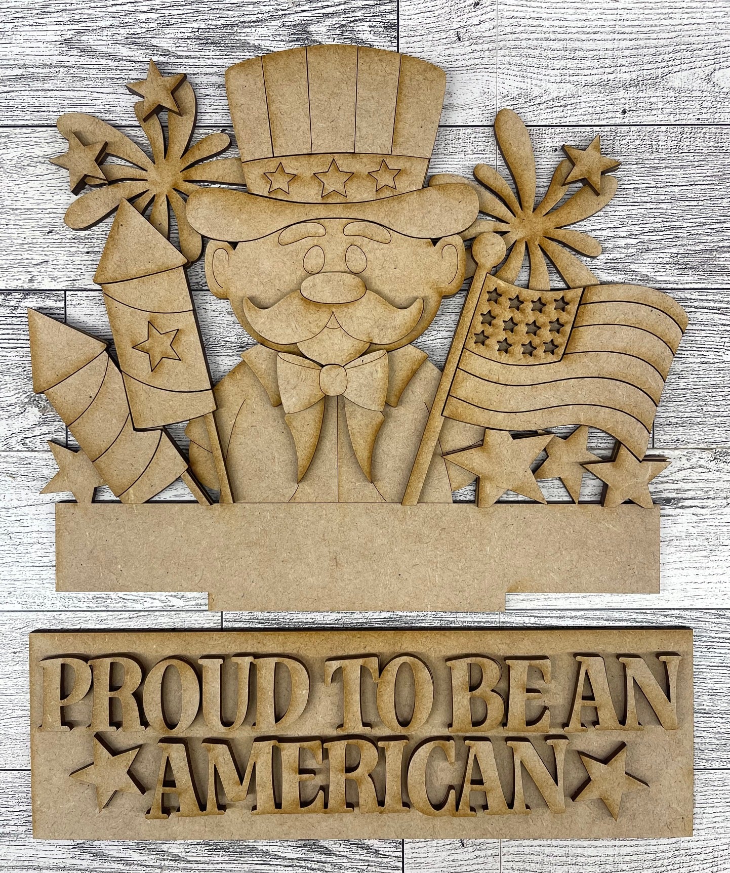 Uncle Sam - Patriotic - Insert for Changeable Window Box unpainted wood cutouts, ready for you to paint