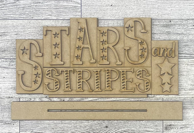 Patriotic word kit - wood pieces, unpainted wood cutouts, ready for you to paint, scrapbook paper is not included