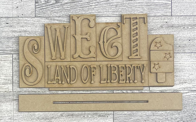 Patriotic word kit - wood pieces, unpainted wood cutouts, ready for you to paint, scrapbook paper is not included