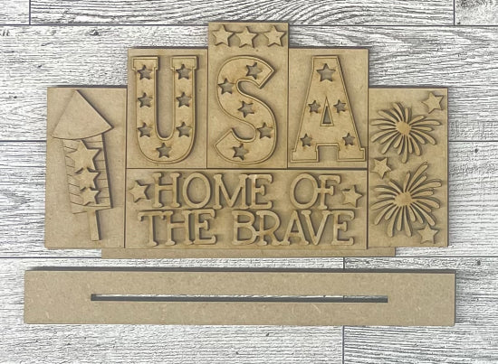 Patriotic word kit - wood pieces, unpainted wood cutouts, ready for you to paint, scrapbook paper is not included