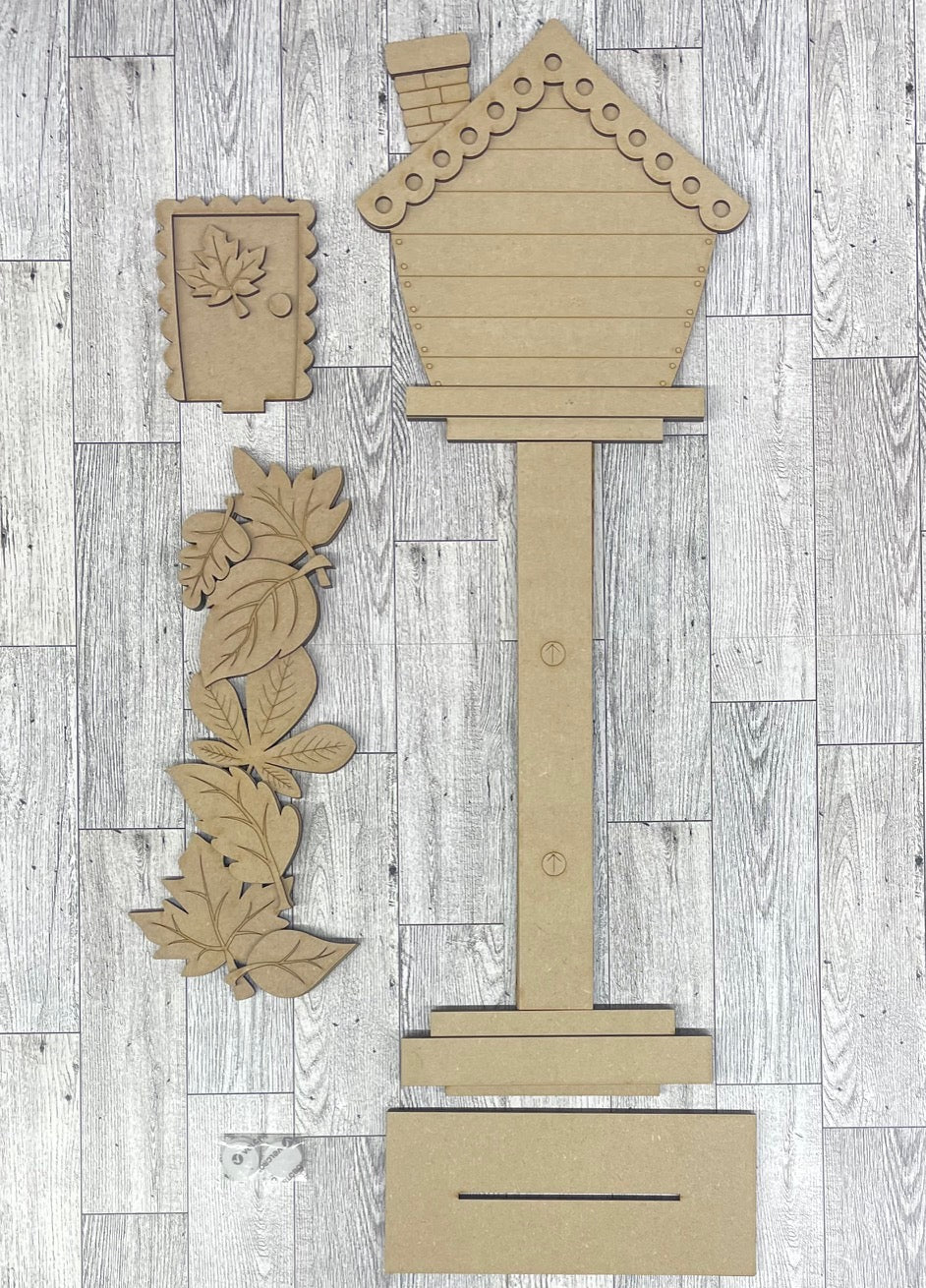 Fall Leaves Birdhouse changeable standing kit only - wood pieces, unpainted wood cutouts, ready for you to paint, sign backer is not included