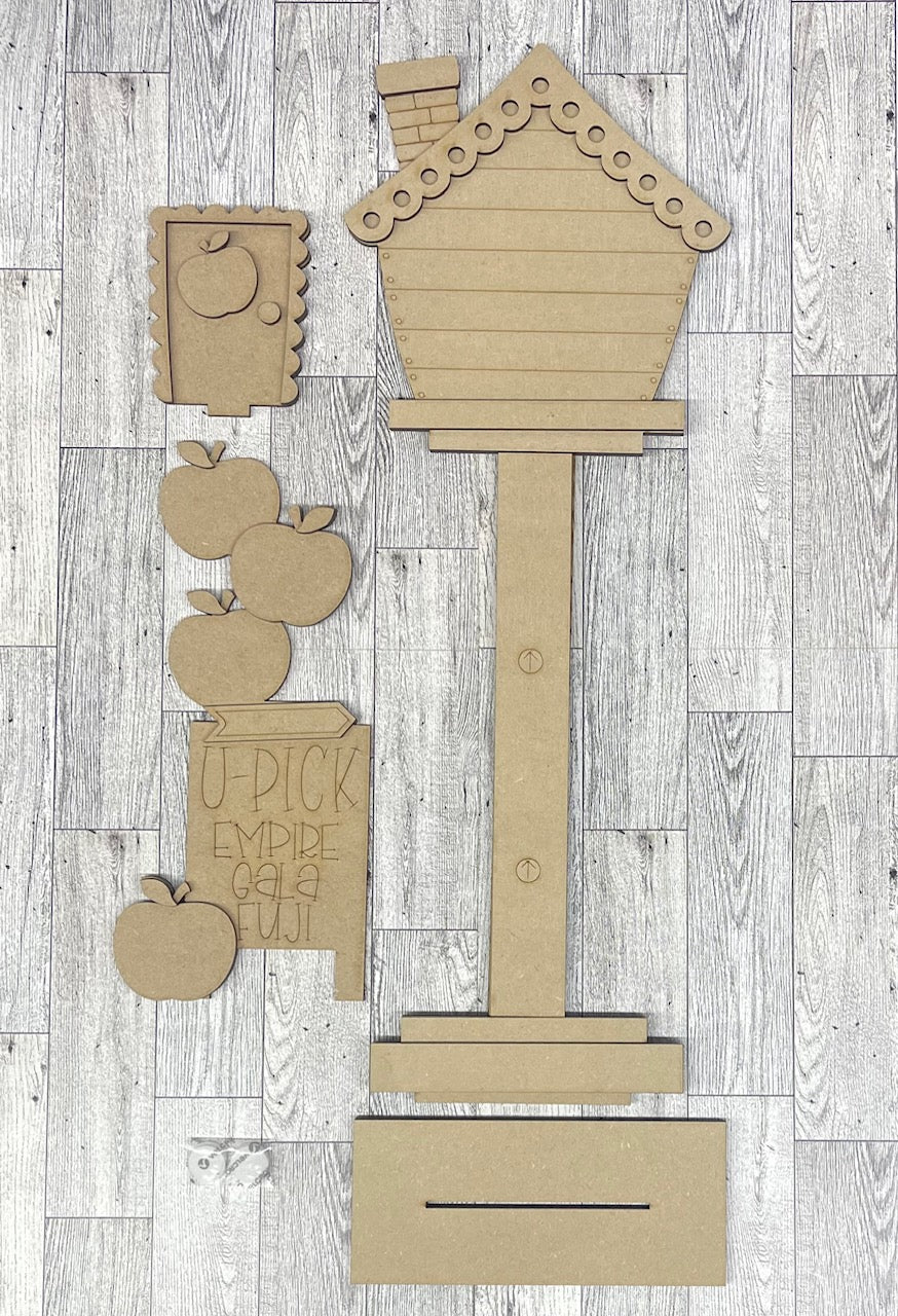 Apples Birdhouse changeable standing kit only - wood pieces, unpainted wood cutouts, ready for you to paint, sign backer is not included