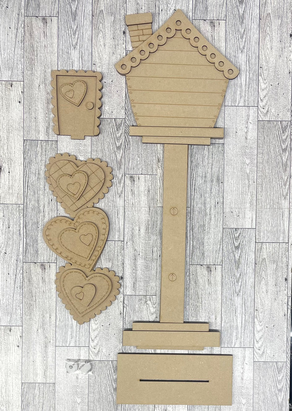 Valentines Day Birdhouse changeable standing kit only - wood pieces, unpainted wood cutouts, ready for you to paint, sign backer is not included