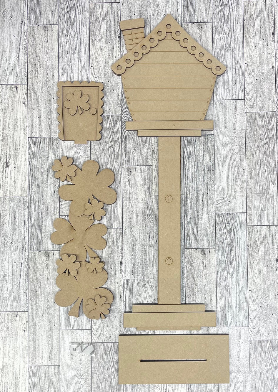 St. Patrick's Day Birdhouse changeable standing kit only - wood pieces, unpainted wood cutouts, ready for you to paint, sign backer is not included