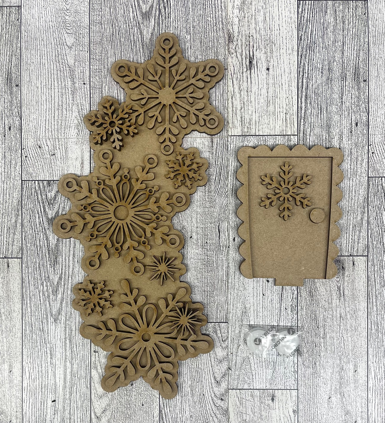 Snowflake Winter Birdhouse changeable standing kit only - wood pieces, unpainted wood cutouts, ready for you to paint, sign backer is not included