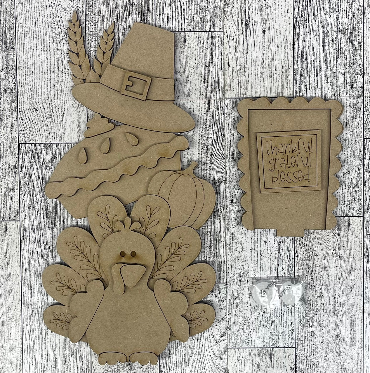 Thanksgiving Birdhouse changeable standing kit only - wood pieces, unpainted wood cutouts, ready for you to paint, sign backer is not included