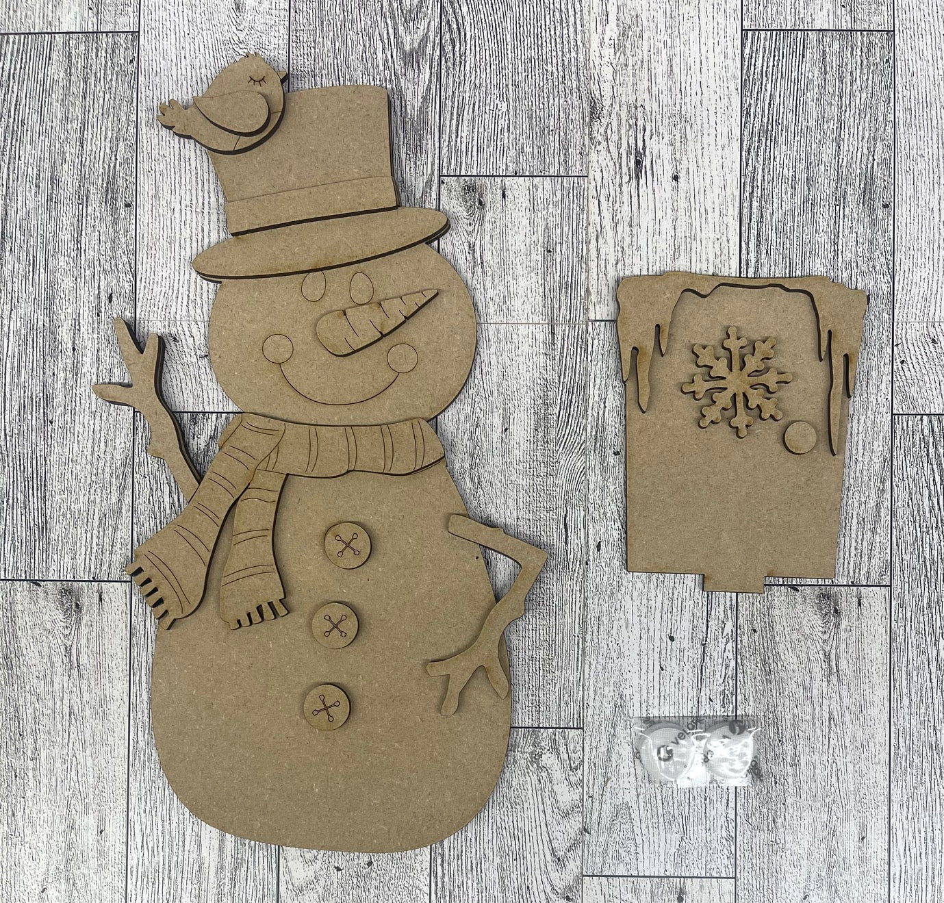 Snowman Birdhouse changeable standing kit only - wood pieces, unpainted wood cutouts, ready for you to paint, sign backer is not included