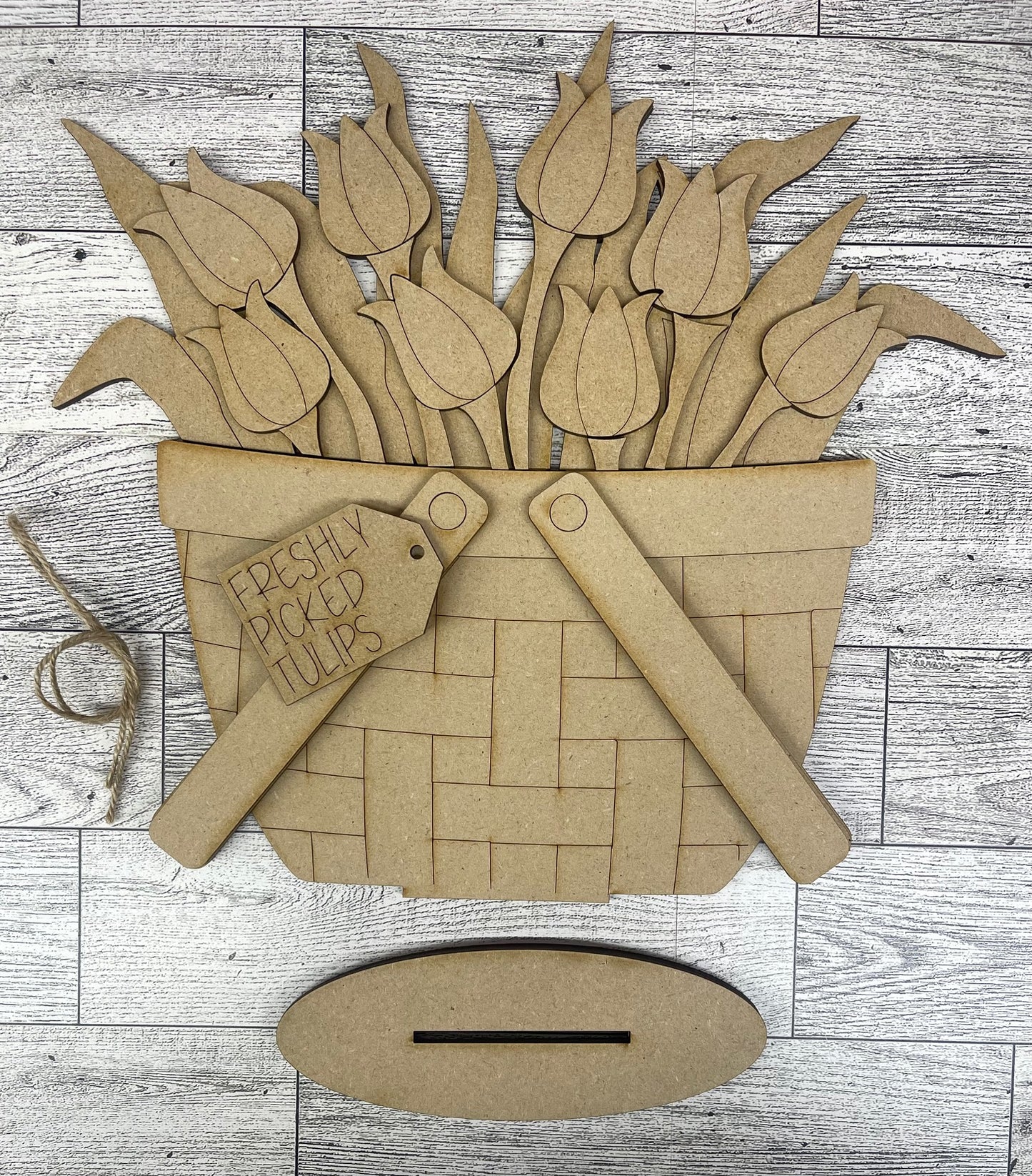 Tulip Flowers Insert only or with basket - unpainted wooden cutouts, ready for you to paint