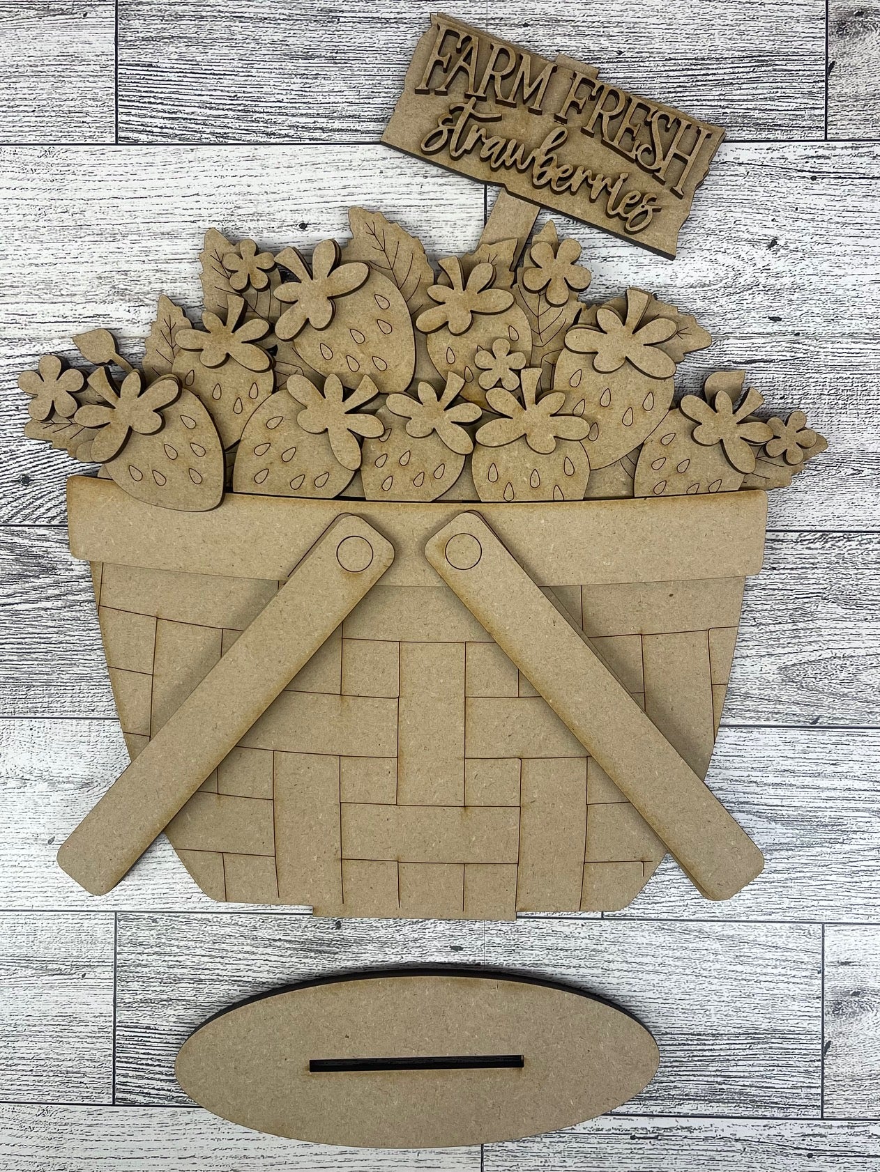 Strawberries Insert only or with basket - unpainted wooden cutouts, ready for you to paint