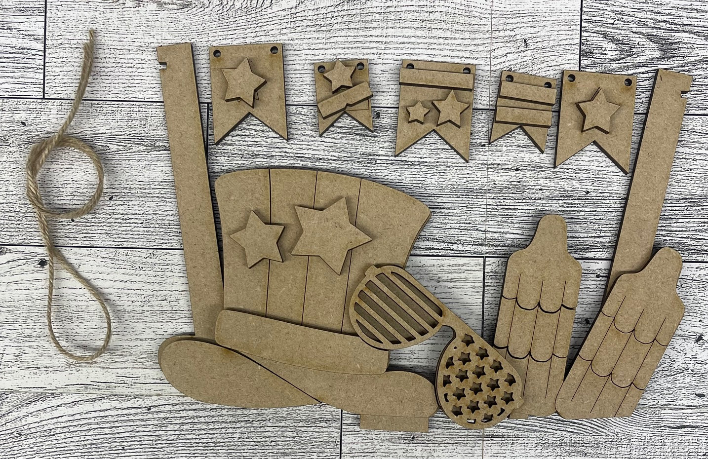 Patriotic Popsicle Insert only or with basket - unpainted wooden cutouts, ready for you to paint