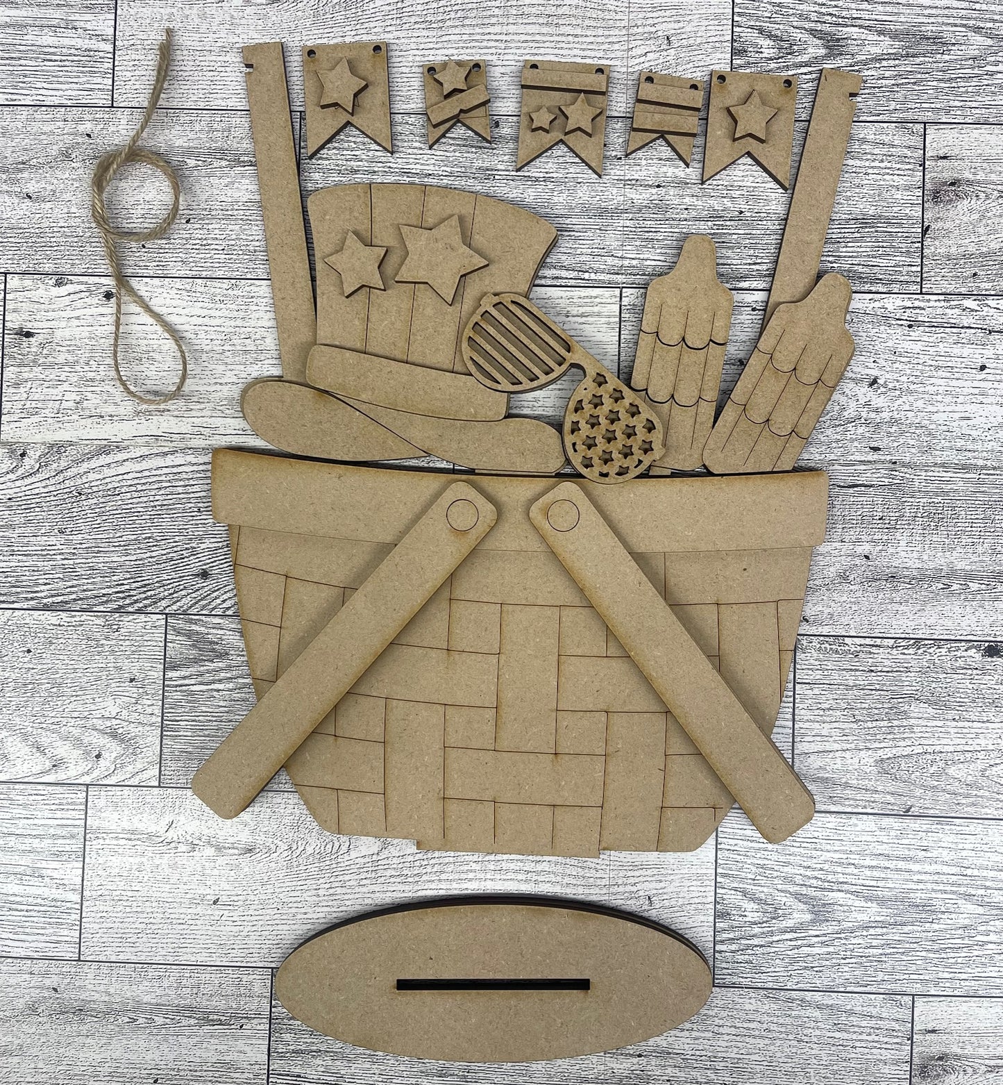 Patriotic Popsicle Insert only or with basket - unpainted wooden cutouts, ready for you to paint