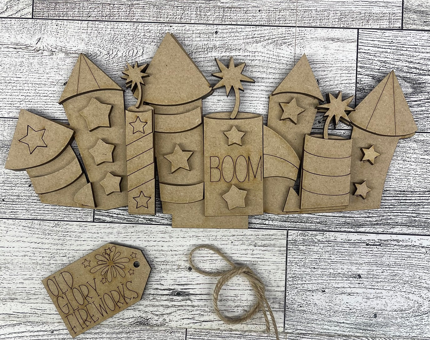 Patriotic Fireworks Insert only or with basket - unpainted wooden cutouts, ready for you to paint