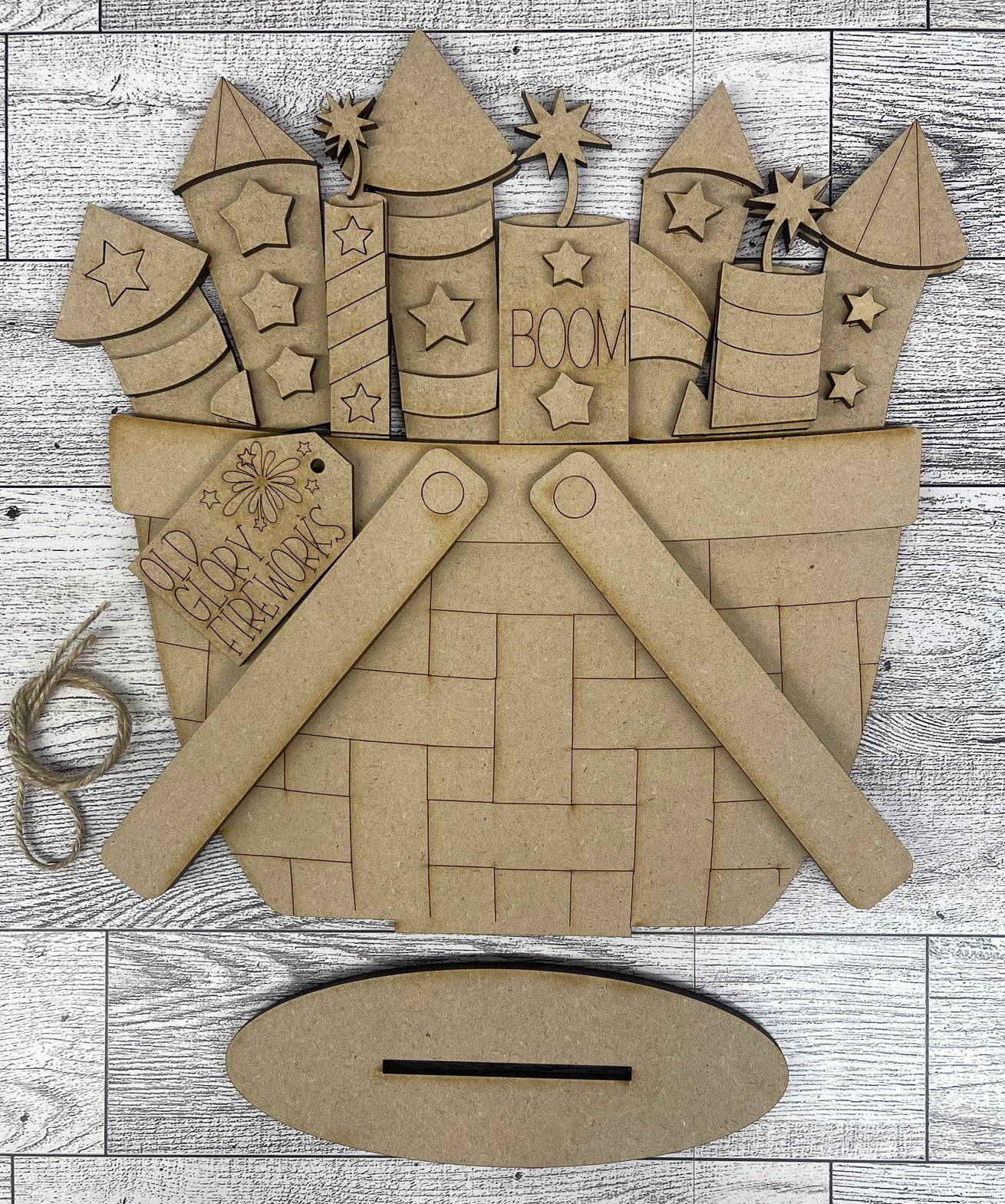 Patriotic Fireworks Insert only or with basket - unpainted wooden cutouts, ready for you to paint