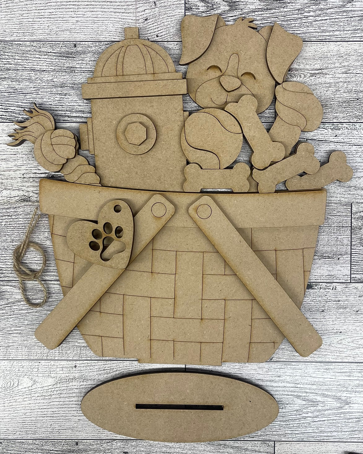 Dog Insert only or with basket - unpainted wooden cutouts, ready for you to paint