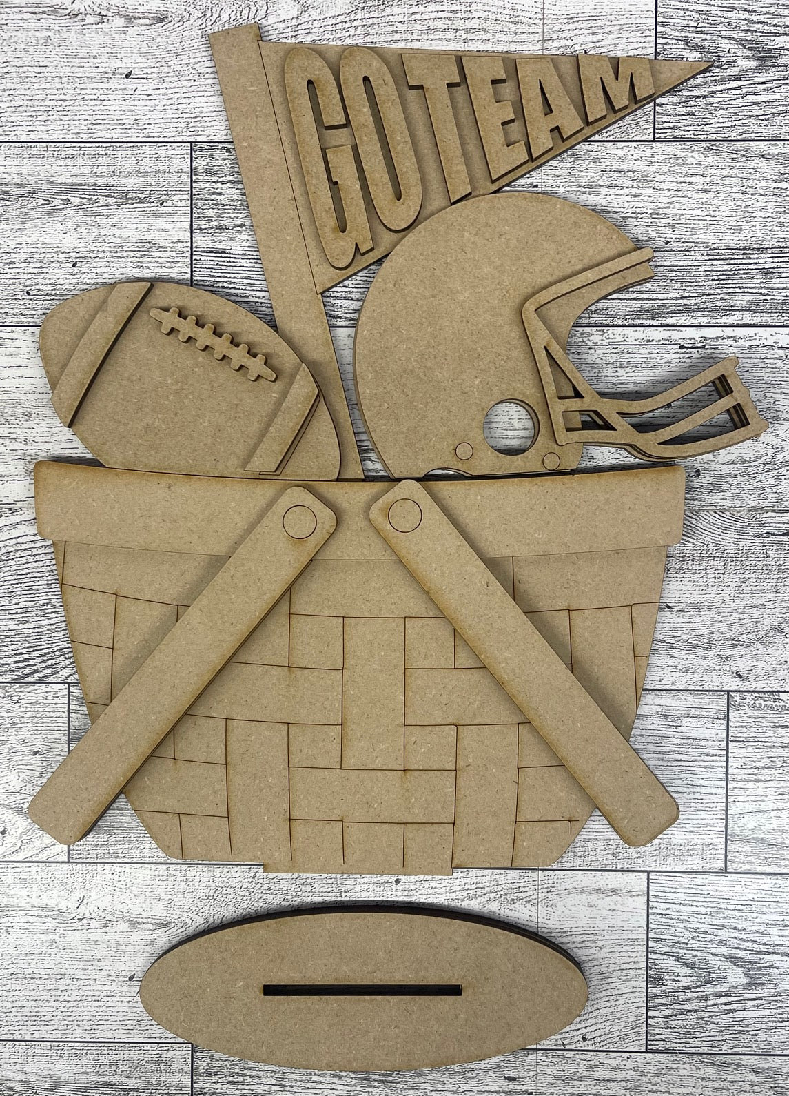 Football Insert only or with basket - unpainted wooden cutouts, ready for you to paint