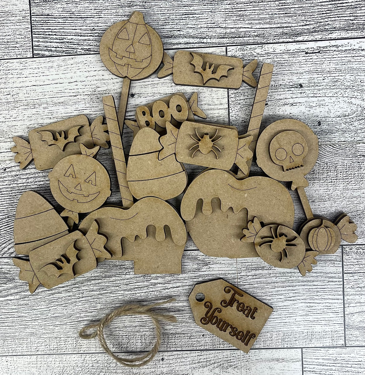 Halloween Candy Insert only or with basket - unpainted wooden cutouts, ready for you to paint