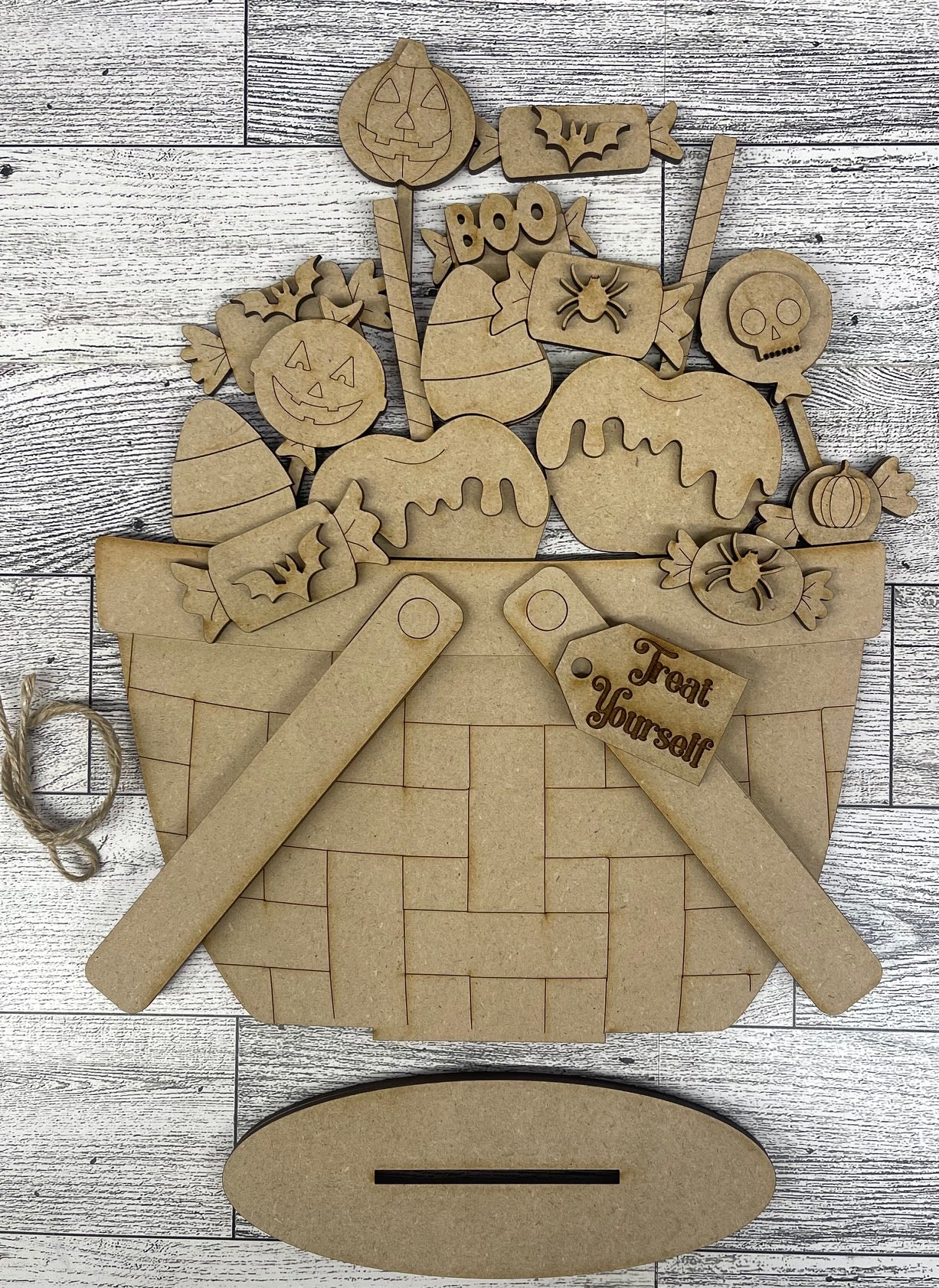 Halloween Candy Insert only or with basket - unpainted wooden cutouts, ready for you to paint
