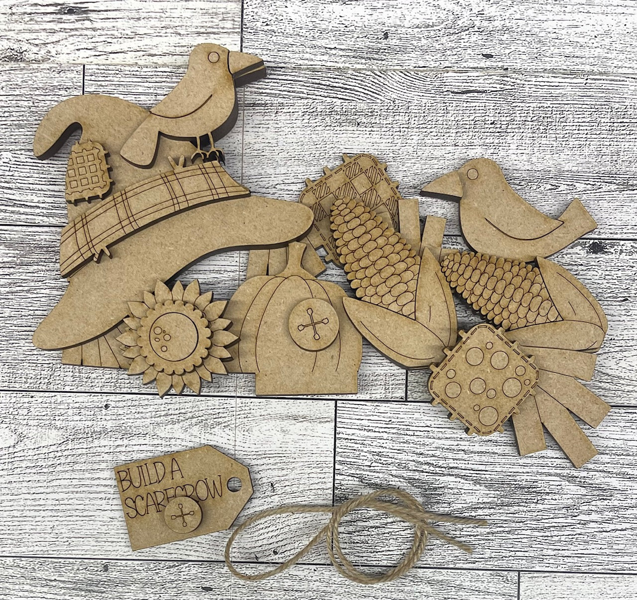 Fall Scarecrow Insert only or with basket - unpainted wooden cutouts, ready for you to paint